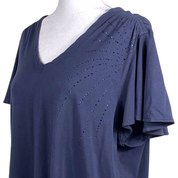 Chico's Tops - Chico’s Touch of Cool Navy V-Neck Flutter Sleeve Embellished Top Size 3 (XL)